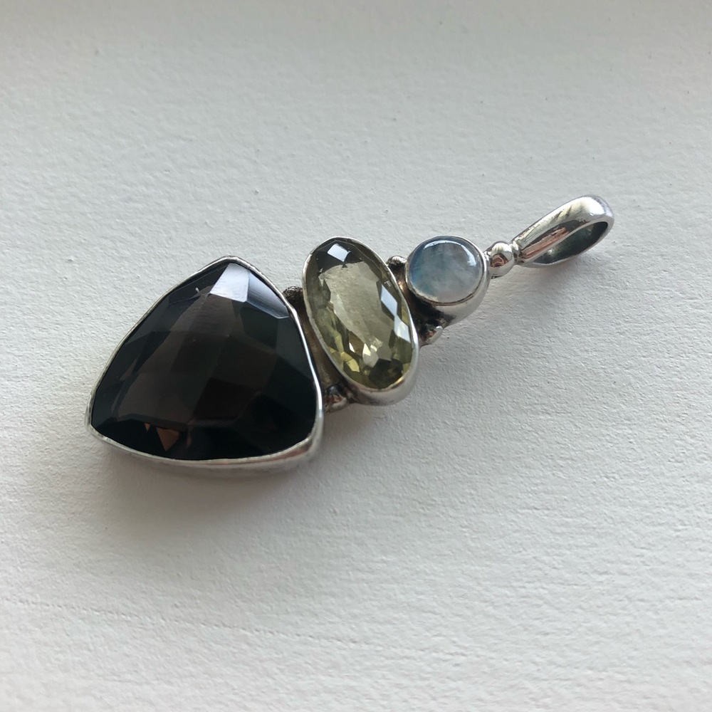 Sterling silver stacked gemstone pendant
